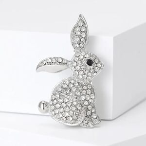 Lovely Rhinestone Rabbit Silver Brooch